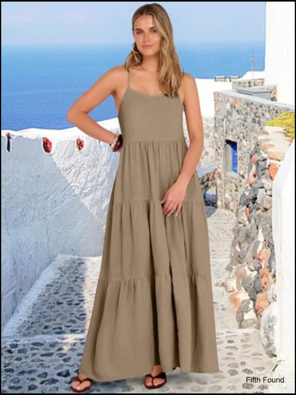 Sleeveless Spaghetti Strap Flowy Tiered Maxi Dress Summer Casual Sundress - Picture 3 of 7